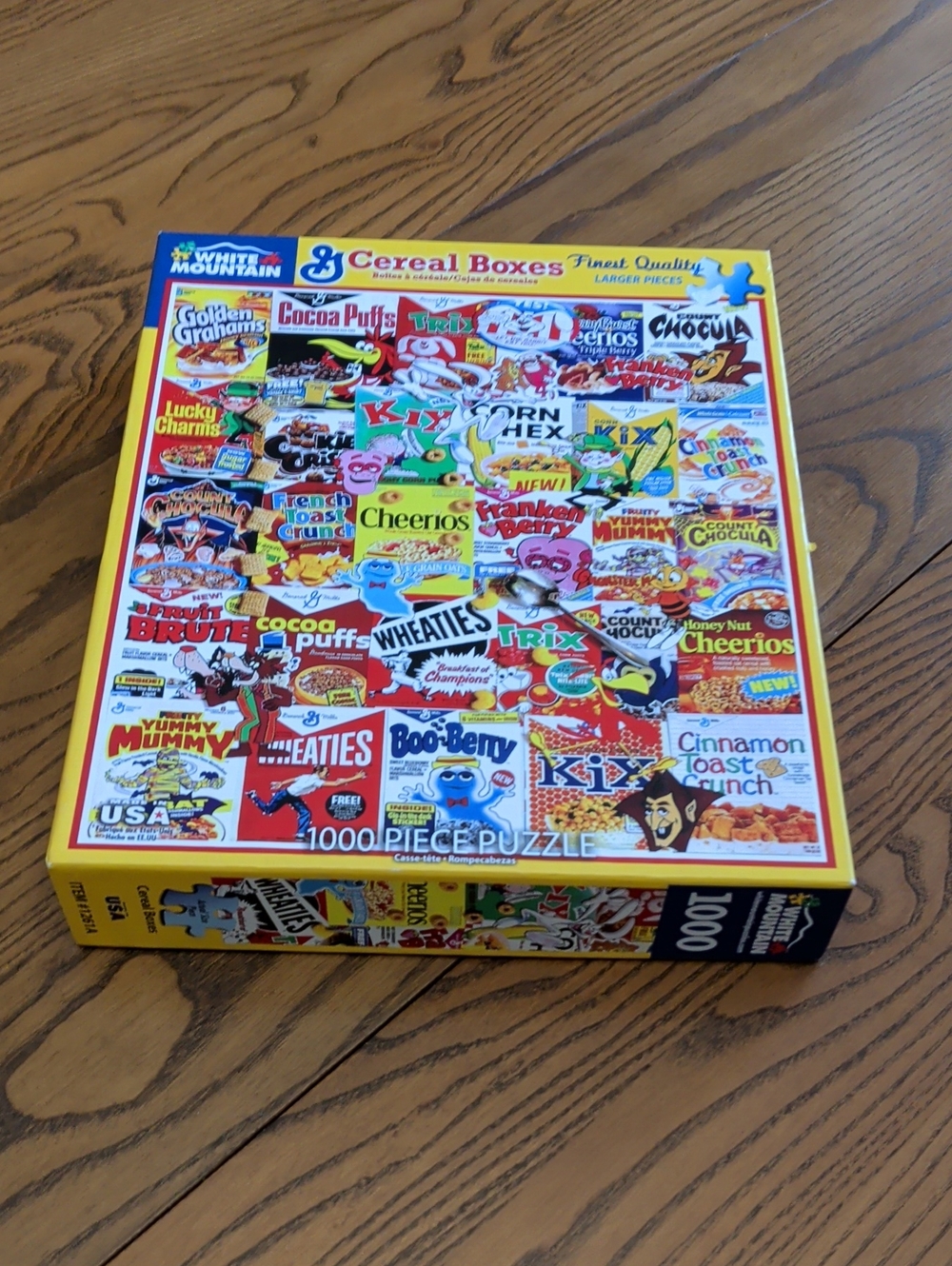 White Mountain 1000-Piece Cereal Boxes Puzzle - Yellow & Blue Box Art